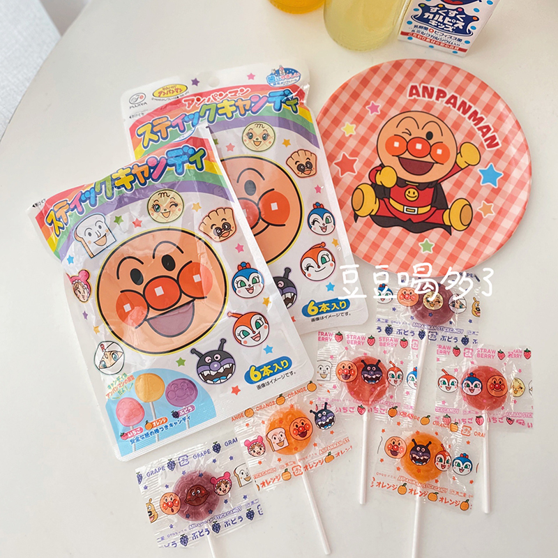 日本零食不二家面包超人儿童水果味健康棒棒糖6枚装
