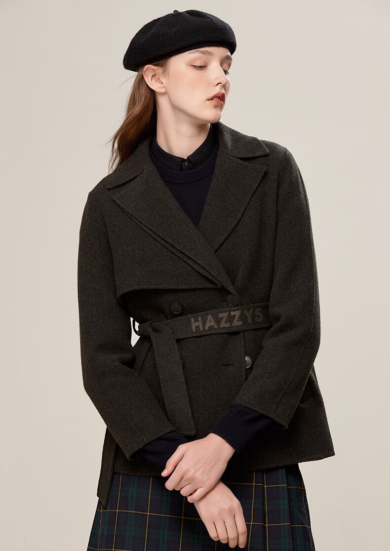 【轻便舒适】hazzys哈吉斯女装 2022冬季新款风衣式系带大衣abssh02