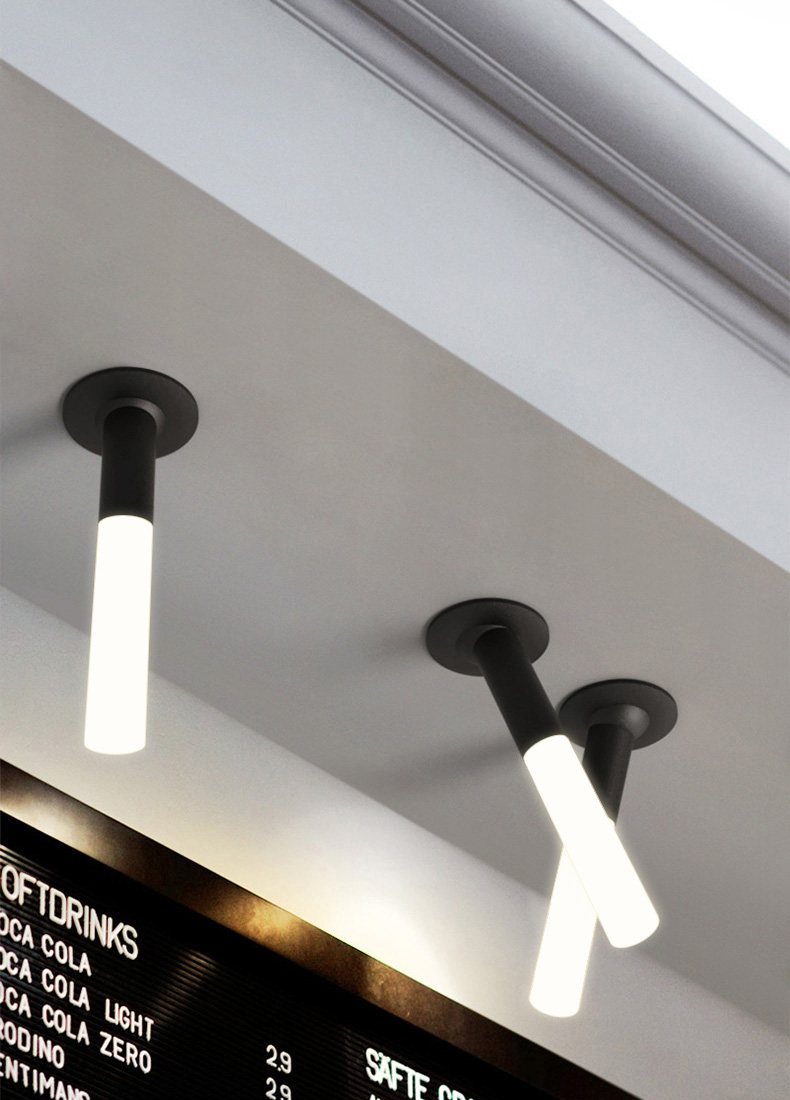 简霓 极简吧台射灯暗装吸顶式筒灯led过道灯玄关无主灯照明 大号哑黑