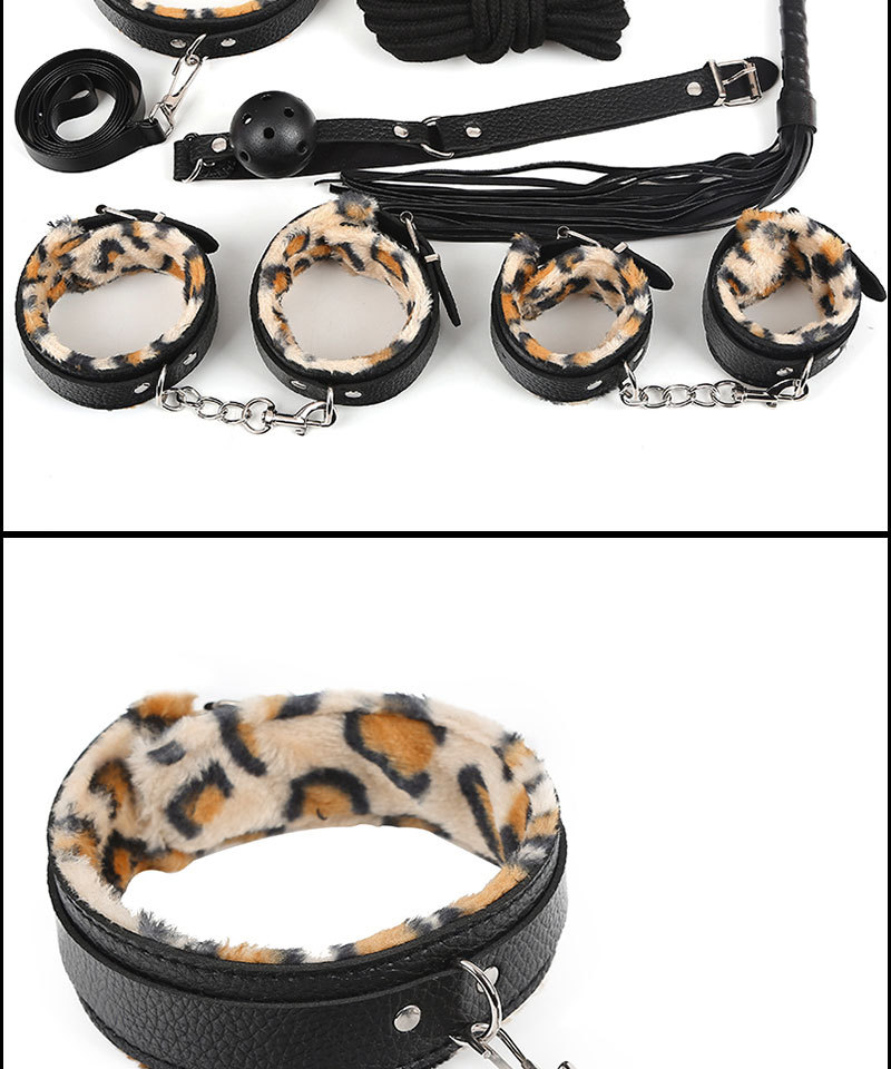 sm情趣用品房事变态道具皮革毛绒7件套女用强制口球塞夫妻调教手脚铐