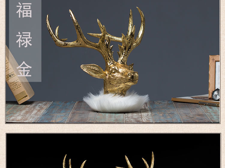 鹿头摆件工艺品鹿角客厅居饰品办公室桌面摆银色383337cm