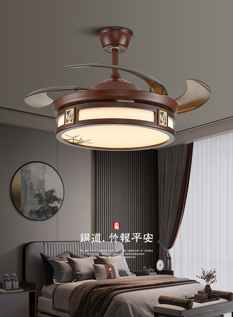 铜树枝新中式吊扇灯餐厅客厅卧室电扇灯复古仿古风扇灯隐形风扇吊灯锦