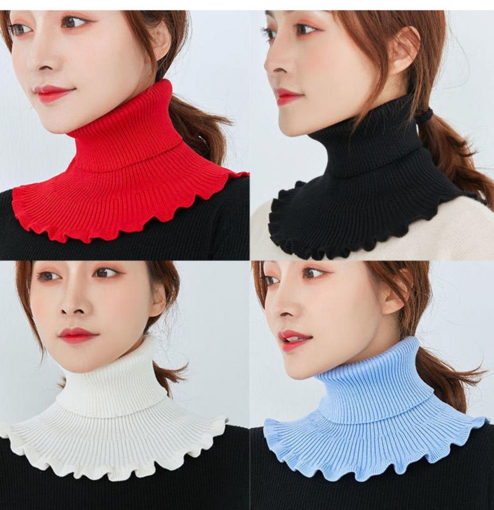 围脖护颈秋冬女士高领套脖新假领子加厚百搭套头色针织假领子六黑色