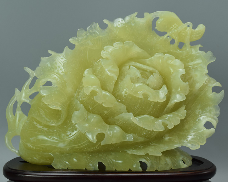 岫玉白菜摆件精品手工雕刻辽宁岫岩原石绿色毛料招财玄关玉器 31号