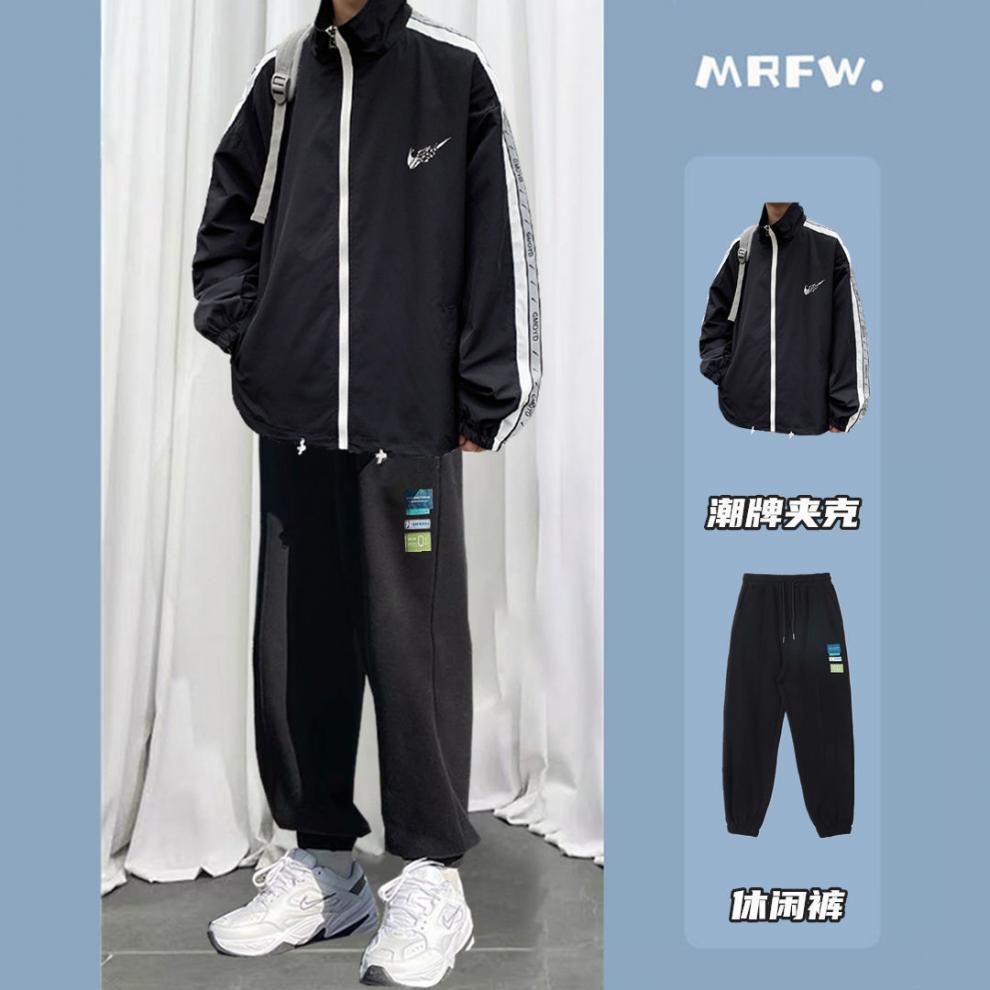 思雨哲春秋夏季运动套装男时尚百搭潮牌港风男外套高街韩版夹克套装