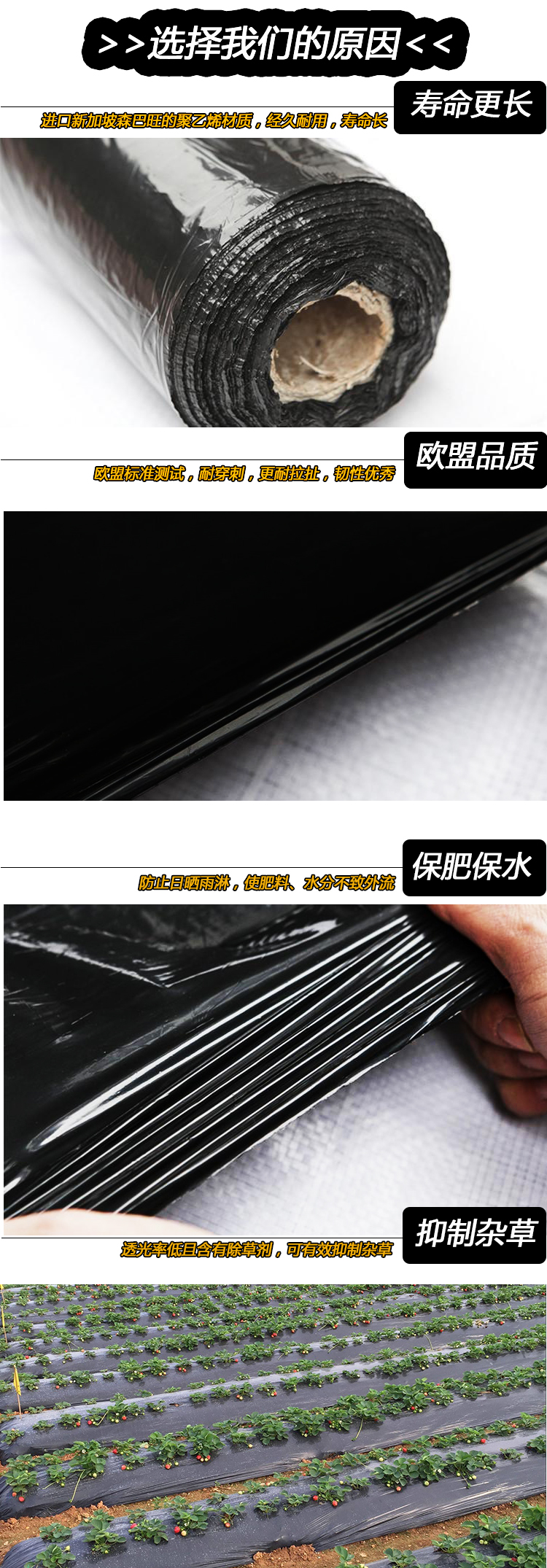 德骊嘉耐用农用加厚黑色地膜除草膜塑料薄膜果树果园蔬菜大棚草莓超值