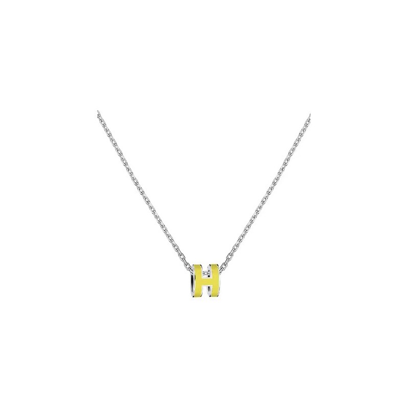 爱马仕hermes女士minipoph项链银色链条椭圆立体珐琅项链多色可选预