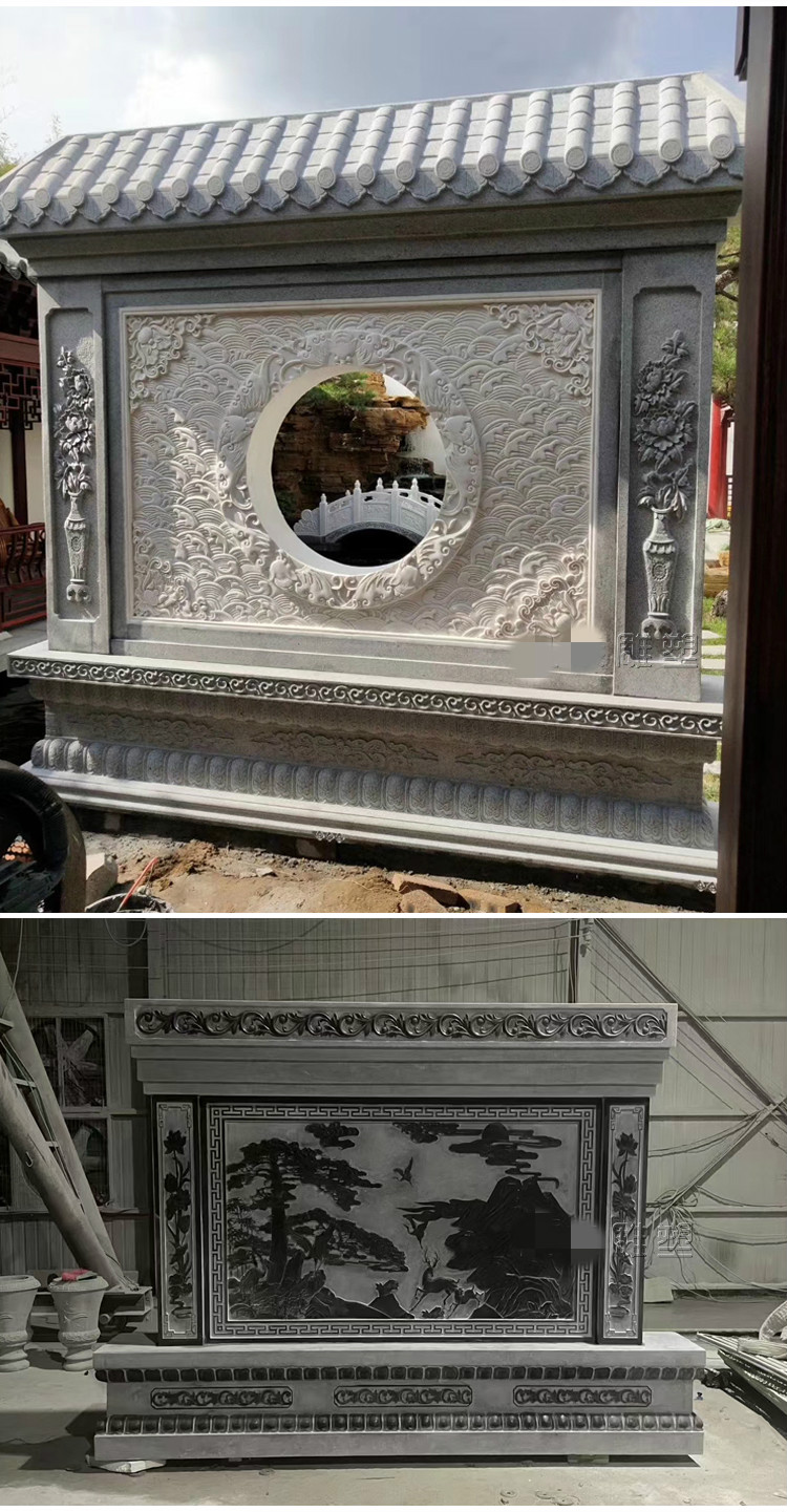 墙汉白玉仿古浮雕照壁石麒麟影背屏风壁画庭院别墅装汉白玉c款影壁墙