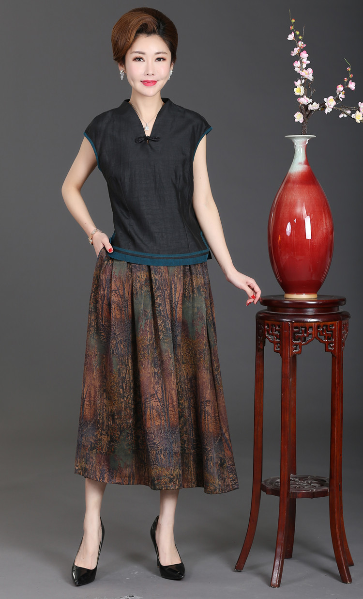 中老年真丝半身裙夏季香云纱大摆裙长款中年女士夏装裙子百搭修身收腰
