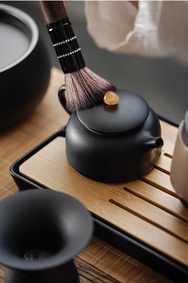 荥经砂器茶具闻说日式黑砂釉茶壶功夫茶具套装轻奢家用客厅陶瓷茶杯