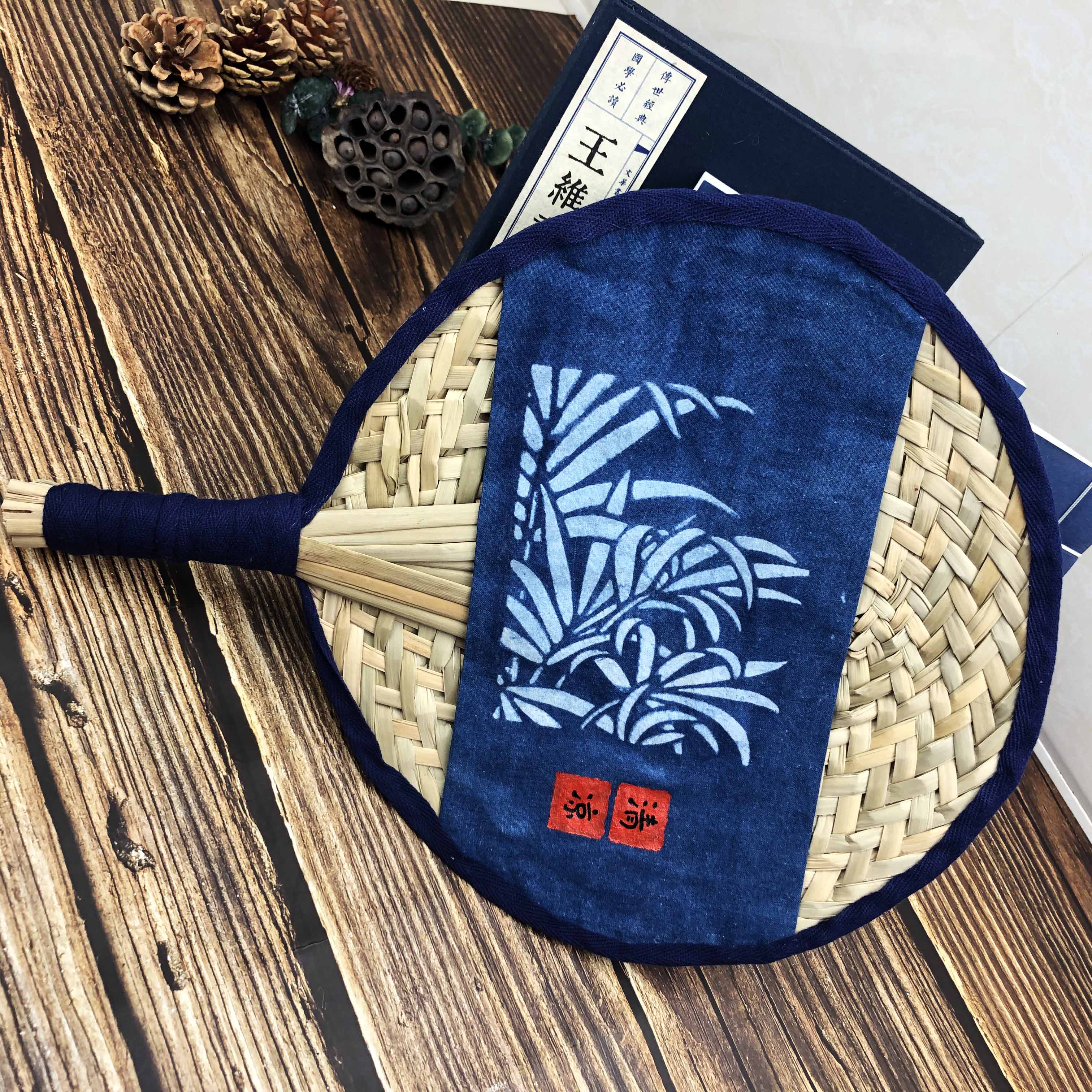 辉航睿盛手工编织大蒲草扇扎染扇子夏天耐用古风扇子原创纳凉蒲草扇子