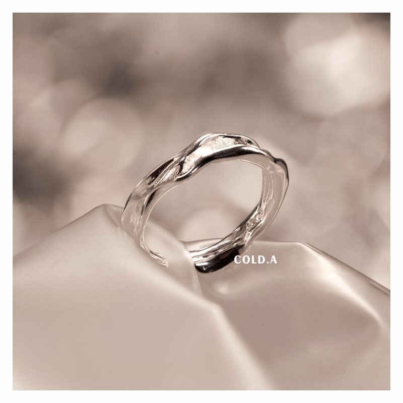a】雪冰川/戒指女小众设计冷淡风银素圈男小指尾戒 大号冰川银色-亮银