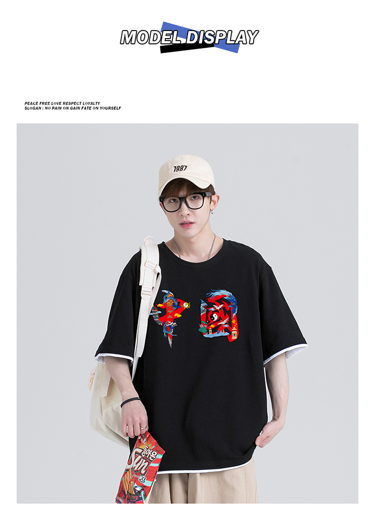 国潮短袖男潮牌ins宽松中国风大码户外夏季潮胖子半袖t恤hu adidas e