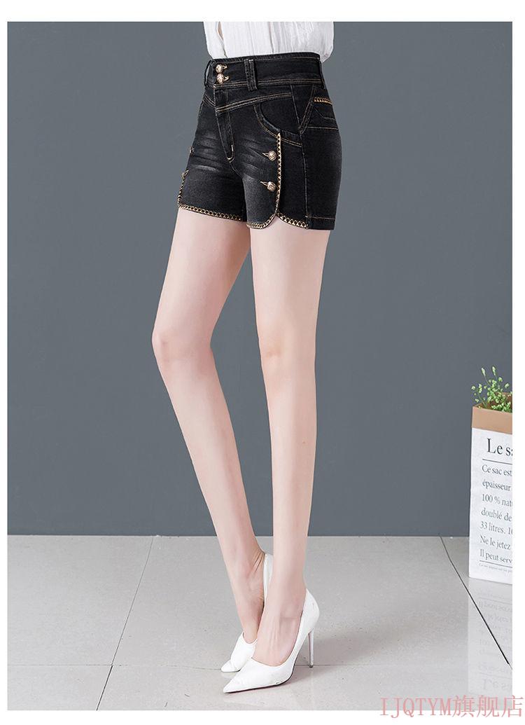 高腰牛仔短裤女夏季外穿弹力显瘦沙滩风直筒背带短裤子黑色003高弹不