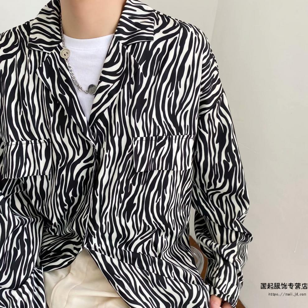 斑马纹长袖衬衫男生潮流痞帅炸街复古设计感小众衬衣外套fgacct咖啡色