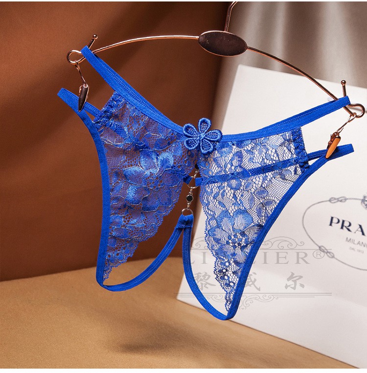 黎威尔品牌蕾丝开档内裤女免脱诱惑开裆火辣性感薄丁字裤红色均码