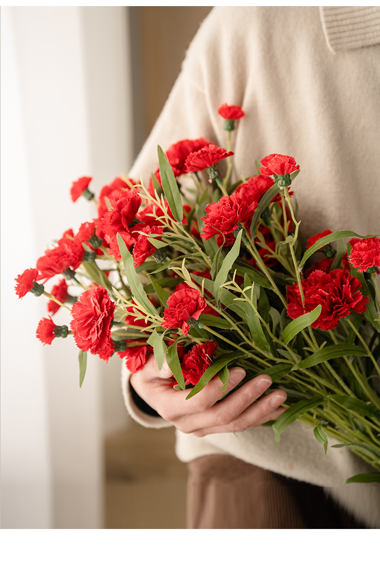 【京选推荐】康乃馨仿花束花瓶插花塑料花装饰花餐厅客厅摆设母情节假