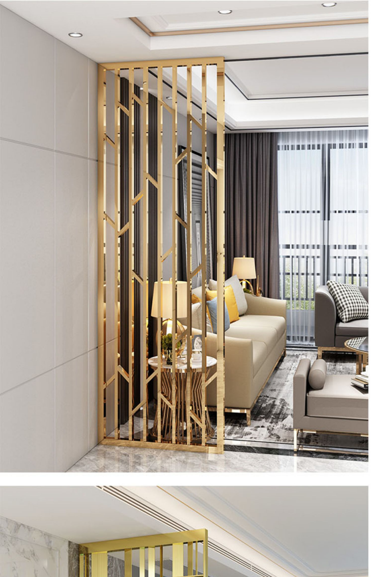 5折铁艺简约客厅金属隔断玄关进门轻奢不锈钢屏风格栅新中式入户现代