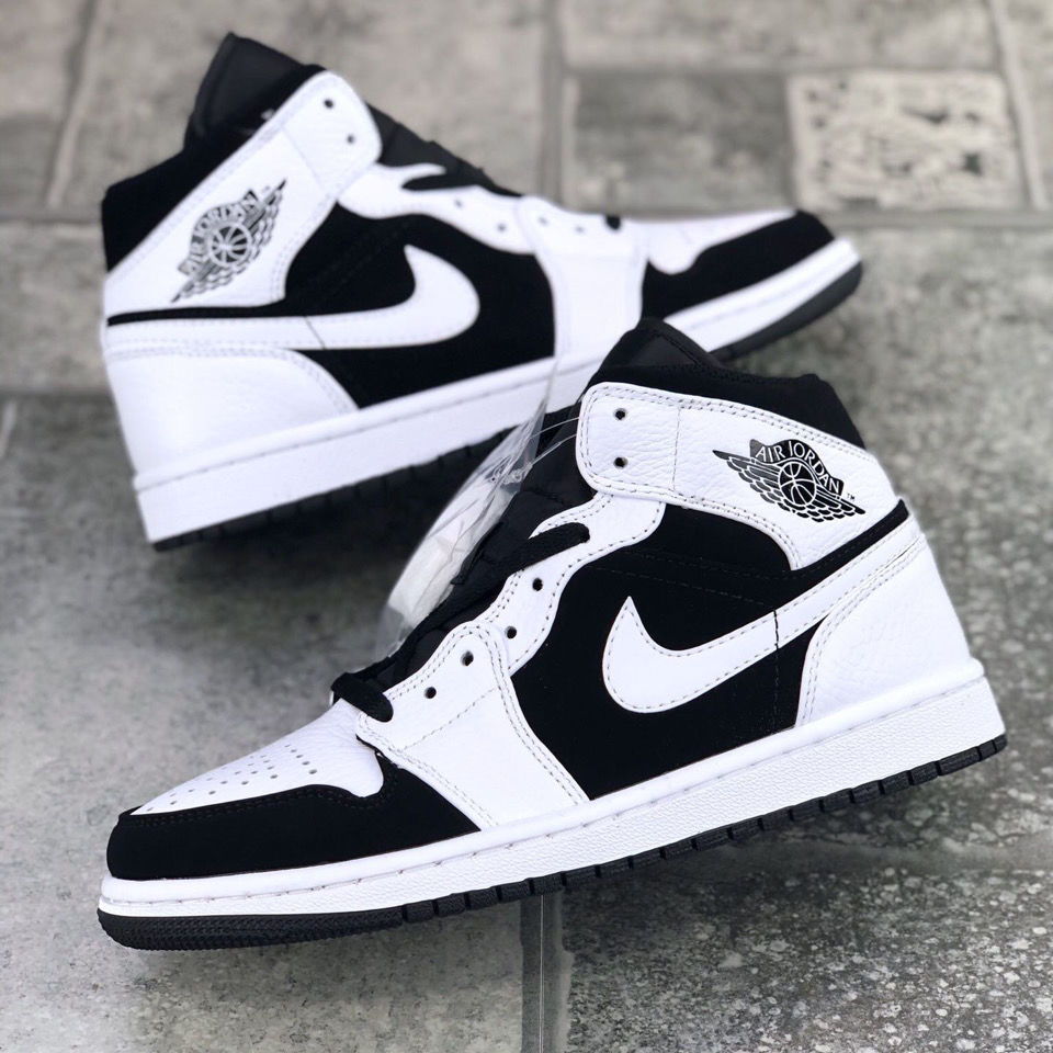 纯原aj高品质乔1黑白熊猫aj中帮鞋潮流板鞋校园运动篮球鞋男女鞋 黑白