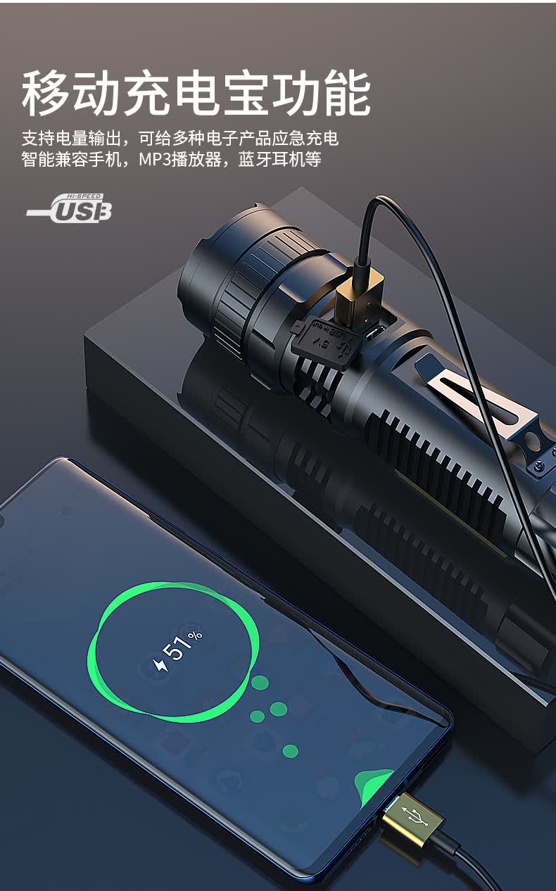 cmaos华为智选适用手电筒强光充电式小超亮耐用远射5000特种兵户外米