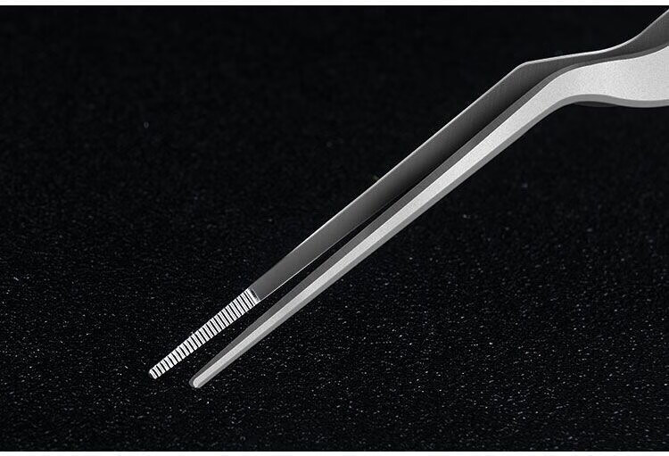 不锈钢304枪状镊子组培弯镊掏耳采耳耵聍夹鼻喉鱼刺镊子摆盘20cm精品