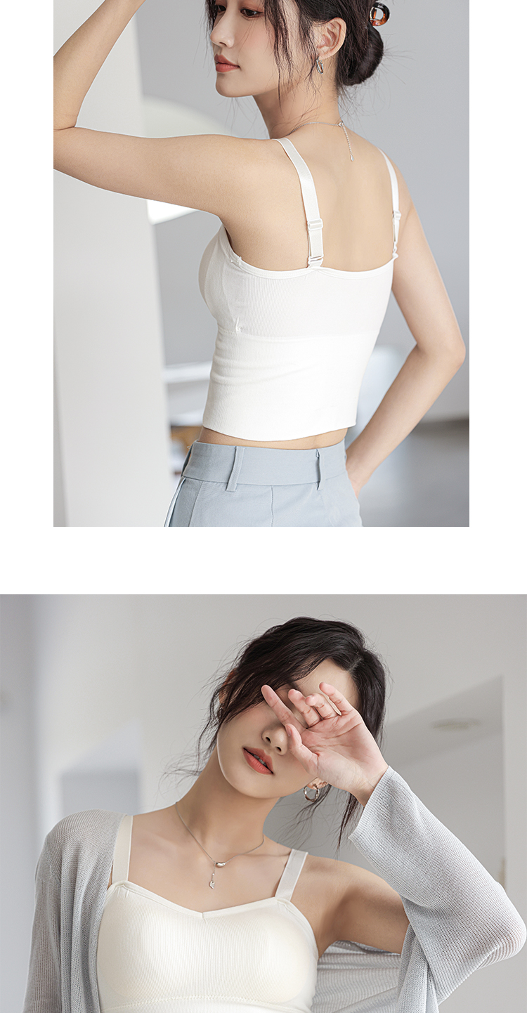 予骄 白色美背吊带女夏季紧身内搭带胸垫背心文胸一体抹胸打底外穿