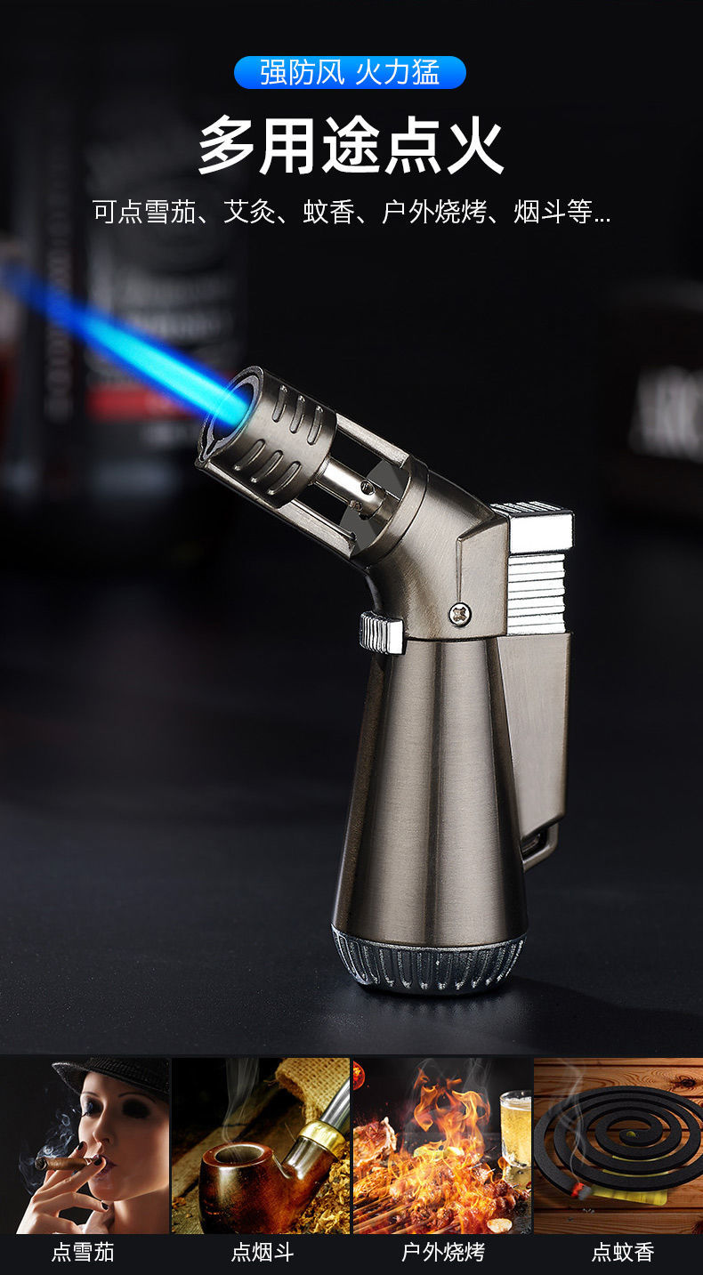 充气防风打火机直冲高温喷枪金属喷火枪雪茄艾炙牙科工具焊枪 银色