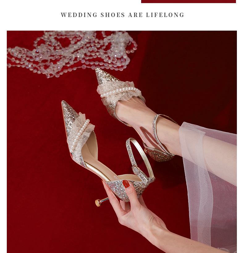 夏朗哲轻奢品牌潮流欧美风设计感小众金色婚鞋禾秀婚纱两穿结婚水晶鞋