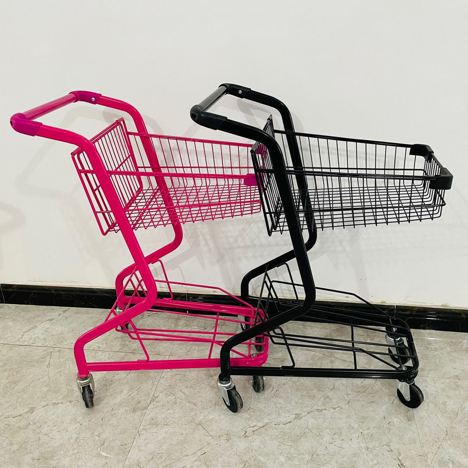 定制适用网红粉摆地摊超市购物车双层小推车ktv便利店酒吧手推车摄影