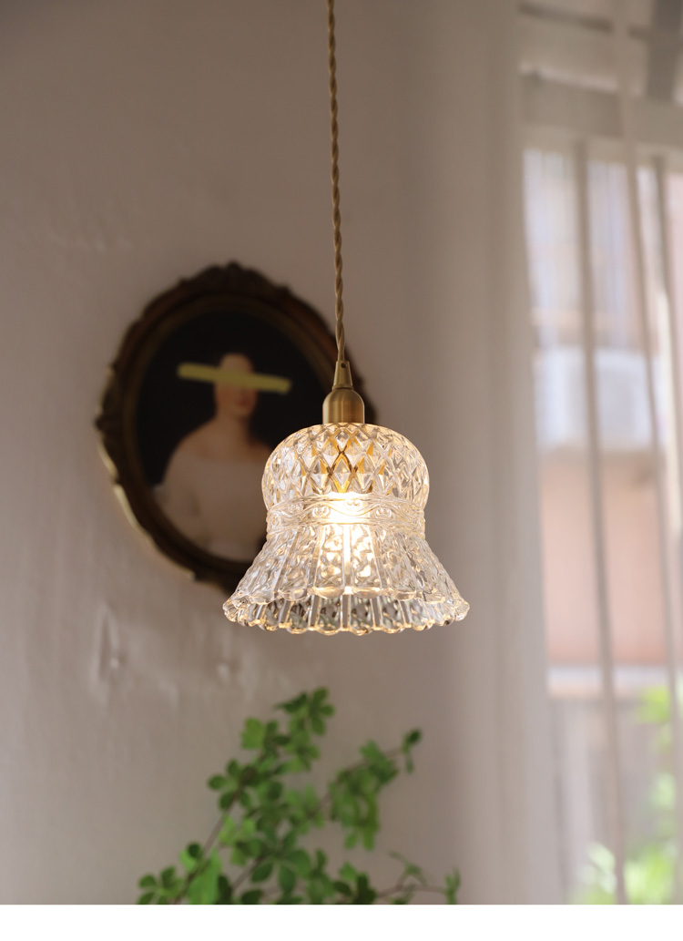 中古花纹玻璃灯罩单头小吊灯卧室床头飘窗吧台角落灯具e款蓬蓬裙