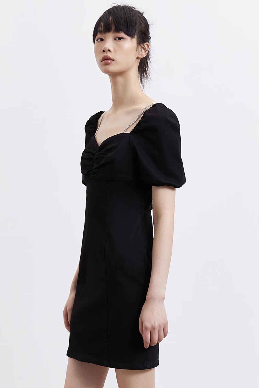 ur2021夏季新品女装气质吊带灯笼袖宝藏连衣裙wg20sbgx2007 正黑 xs