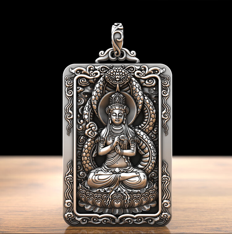 印森大势至菩萨属马本命佛吊坠男足银虚空藏十二生肖项链定制银饰挂件