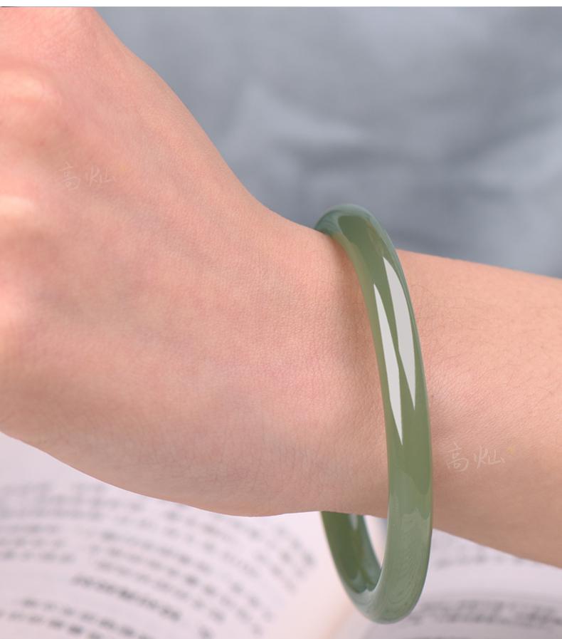 高灿 翠青手镯大气和田玉手镯品位玉手镯少女细条玉镯送礼青海料镯子
