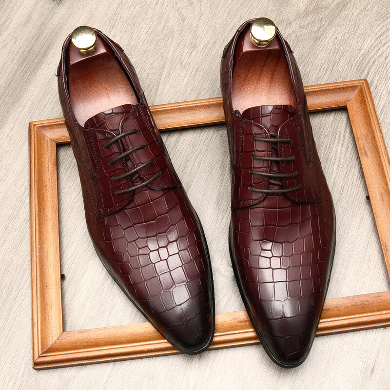 轻奢高端品牌国际大牌欧版男鞋, 商务正装皮鞋.压花石头纹纯皮打造.
