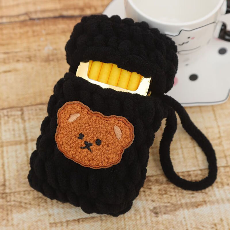 编材料包硬烟壳针织男友礼物米白色小熊烟盒材料包非成品工具教程内盒