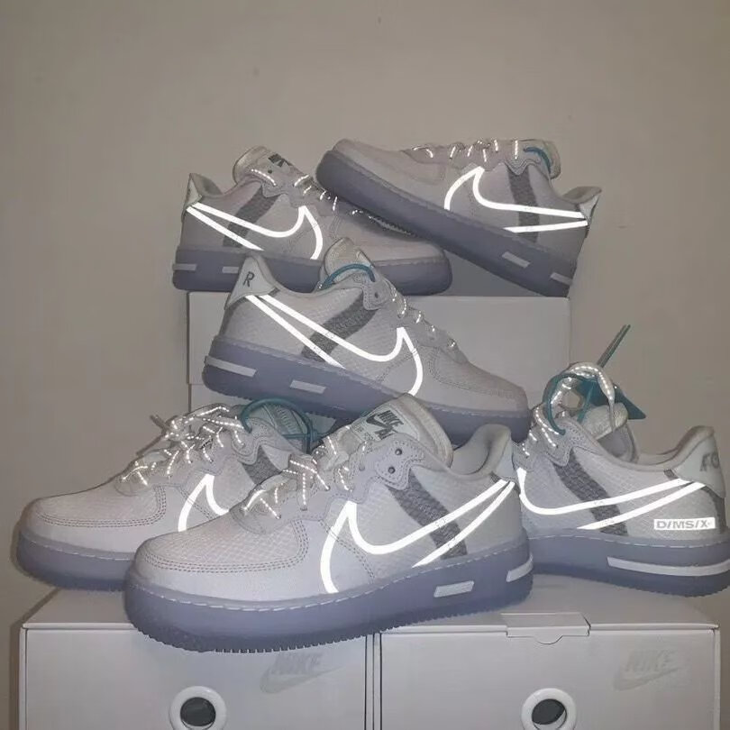 新款空军一号骨白冰蓝反光鞋aj气垫学生女低帮板鞋百搭休闲鞋 骨白冰