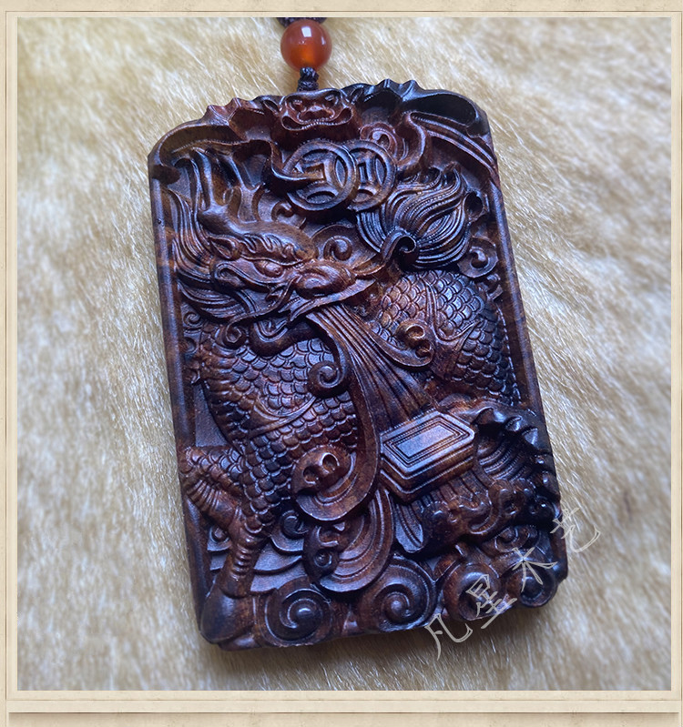 周庆祥海南黄花梨木麒麟吊坠男木质火麒麟经挂件五行缺火补火饰品项链