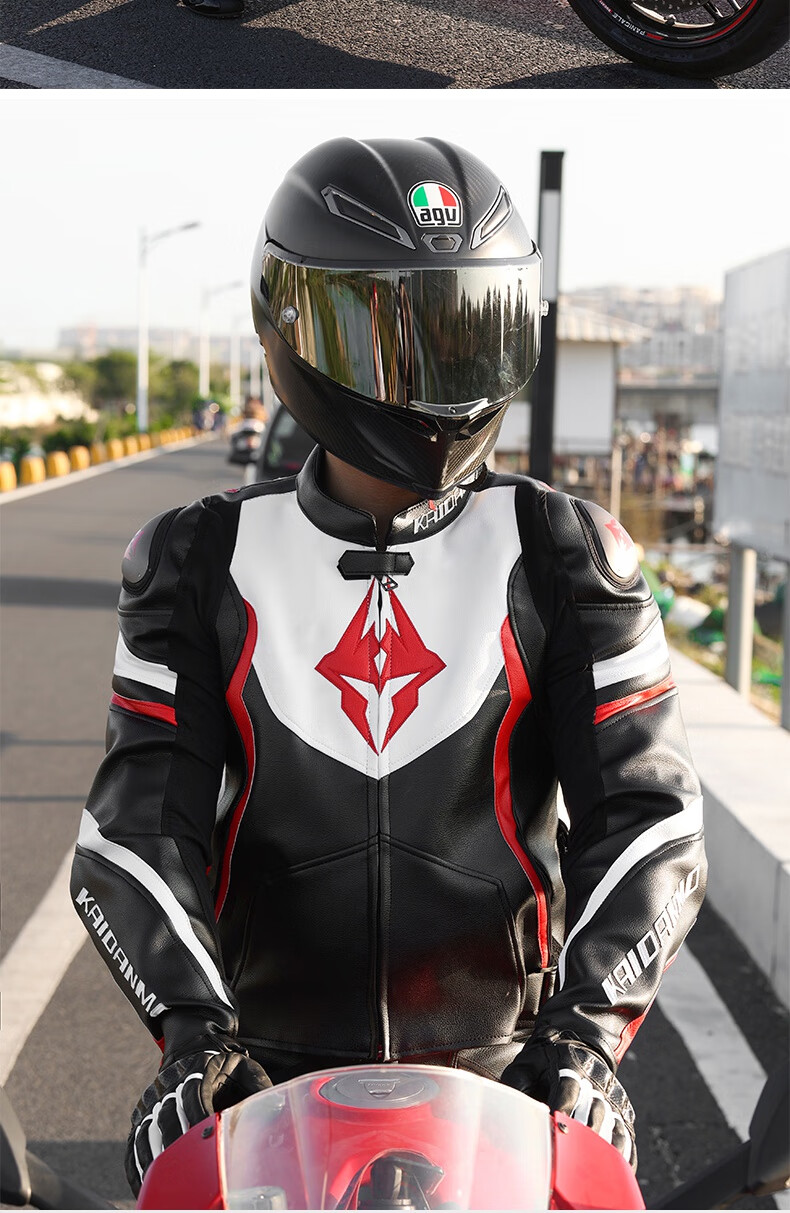 kaidanmo摩托车骑行服冬季保暖男女机车连体皮衣复古川崎越野拉力