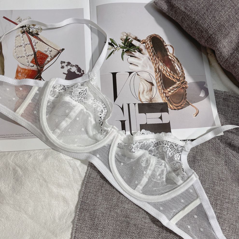 半罩杯文胸性感半杯透明文胸新款大胸蕾丝内衣粉色上托奶罩有钢圈aabc