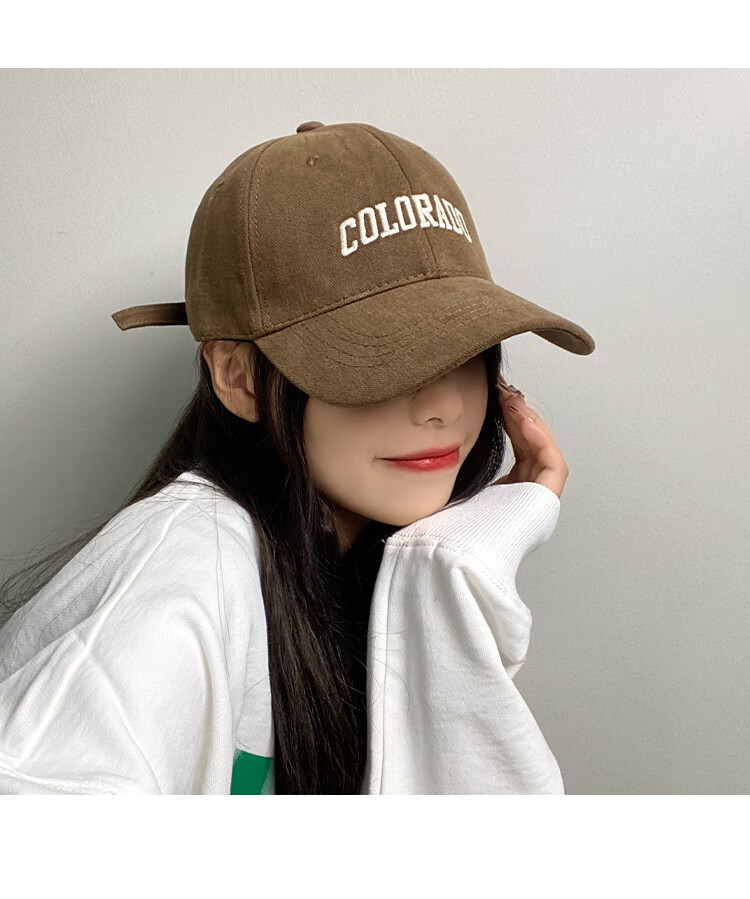 北极绒咖啡深顶大头围棒球帽女秋冬百搭刺绣显脸小硬顶宽弯檐鸭舌帽子