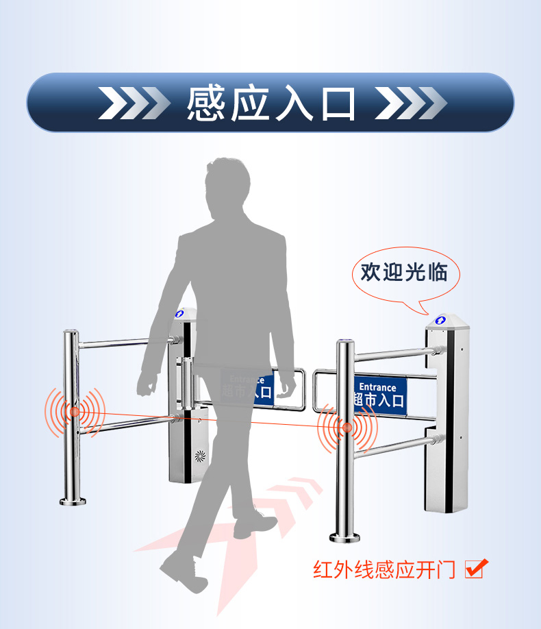 超市感应门商场出入口自动感应单向门禁雷达红外进出口器道闸摆臂禁行