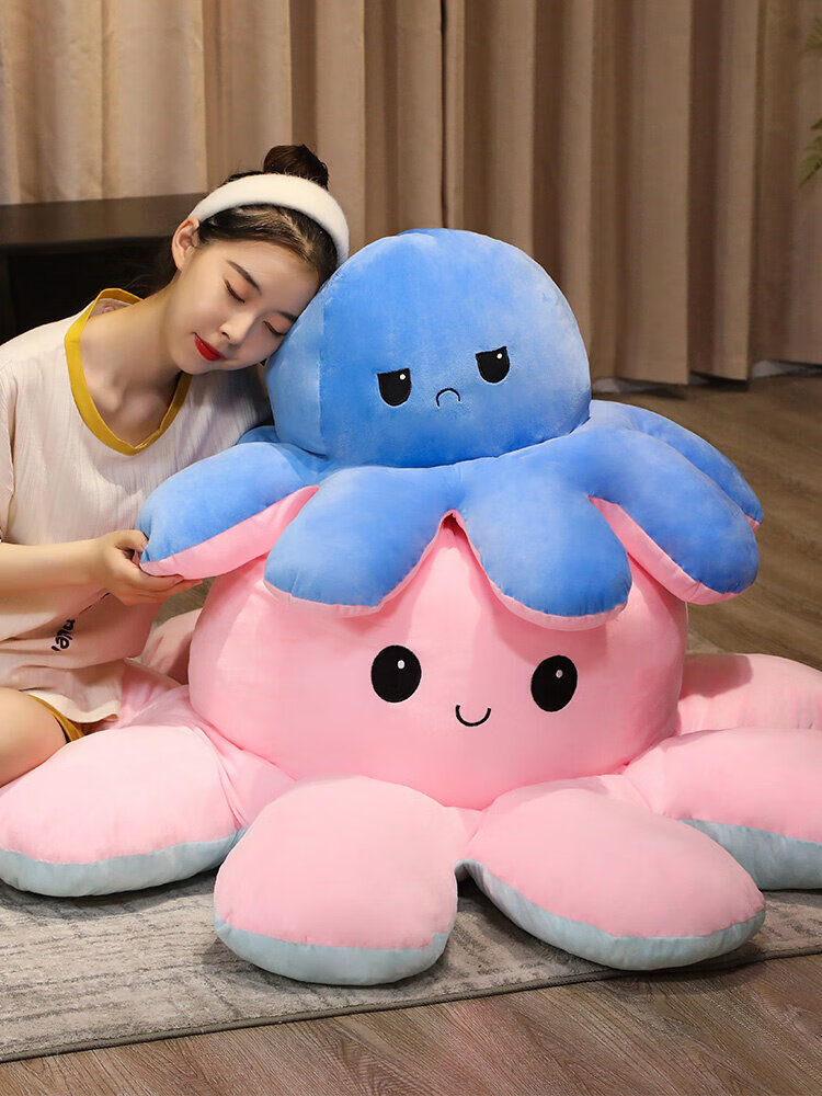 抖音同款大章鱼抱枕公仔毛绒玩具表情翻转章鱼玩偶软萌八爪鱼娃娃女孩