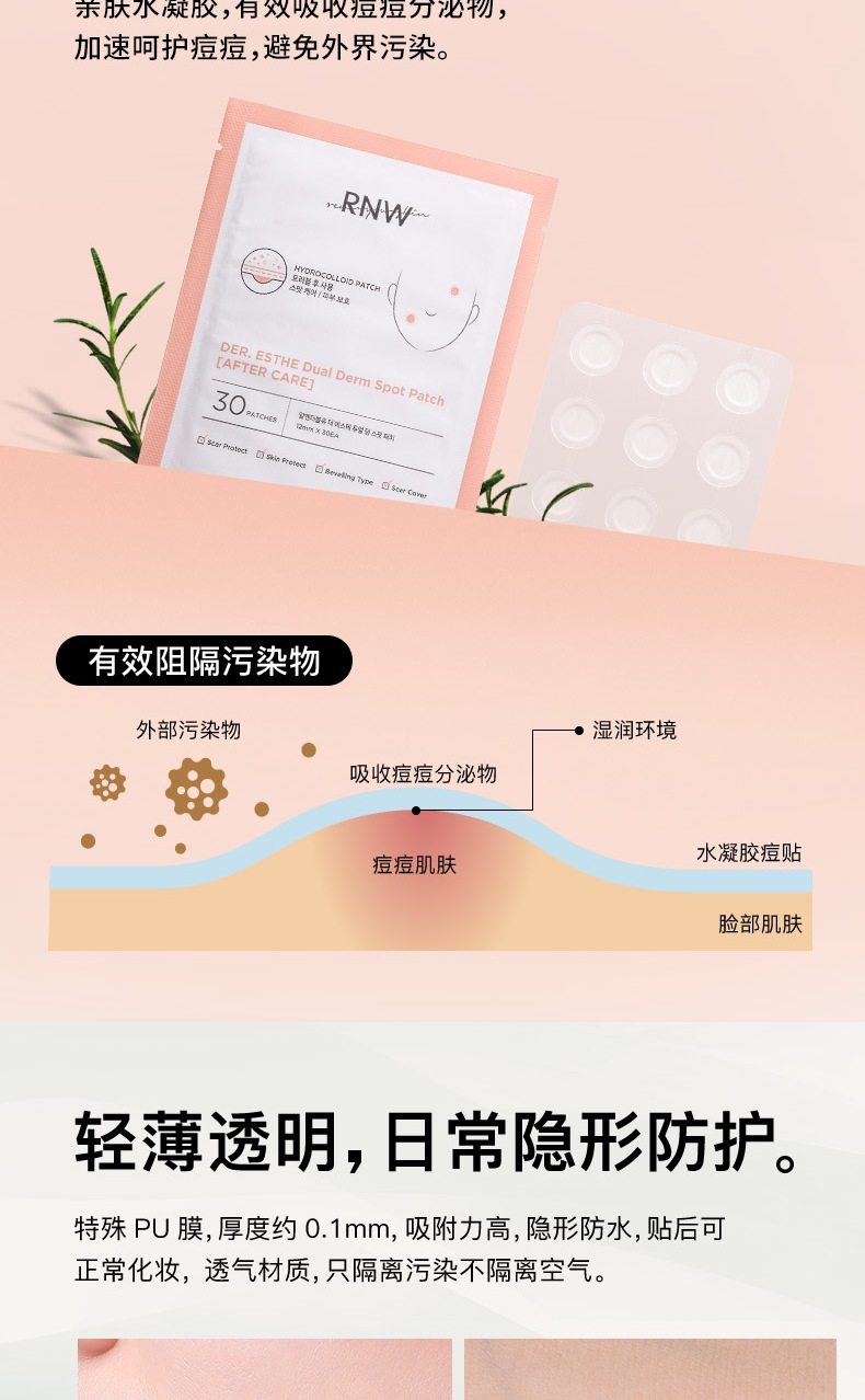 韩国rnw痘痘贴修护去痘痘痘印粉刺复活草睡眠面膜隐形吸脓祛痘贴可上