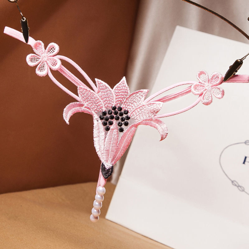 丁字裤勒裤阴内裤女性感丁字裤超小一根绳刺绣珍珠型裤低腰无痕镂空