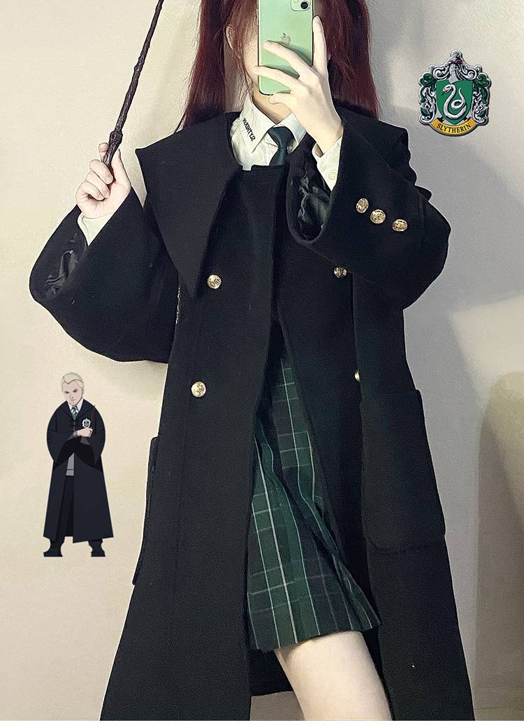 【梗豆物语】哈利波特联名款jk制服大衣 霍格沃兹方领外套秋冬 黑色 m