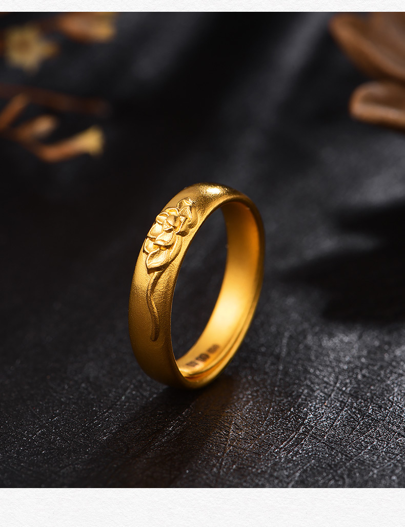 纪兮竹 黄金戒指古法莲花戒指足金999女戒xyh0582工费 现货 7.