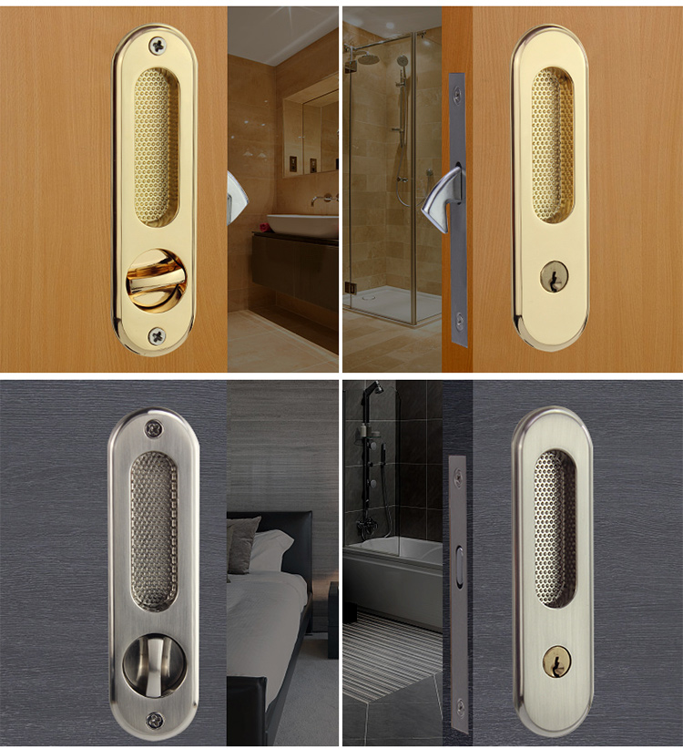 一淳移门锁推拉门卫生间厨房双面钩锁折叠门暗装隐形室内门锁 黑色