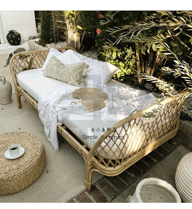 可狄 藤床北欧藤编床ins天然真藤简约单人床1.8民宿藤条编织床床 1.8