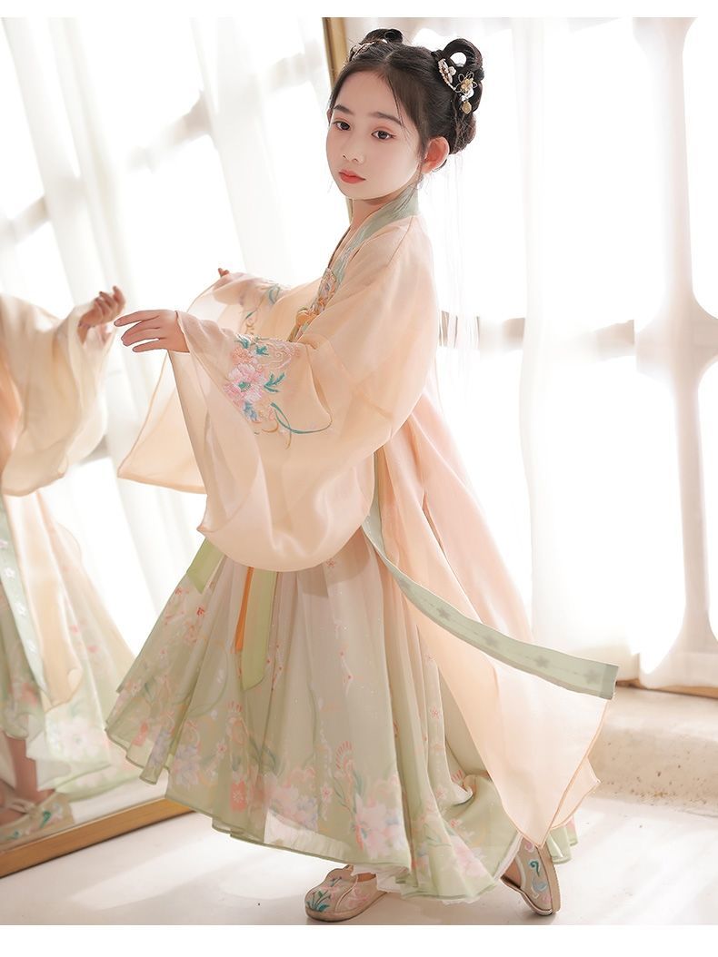 昂柳女童汉服连衣裙夏季超仙女孩连衣裙古装儿童风儿童唐装襦裙古风