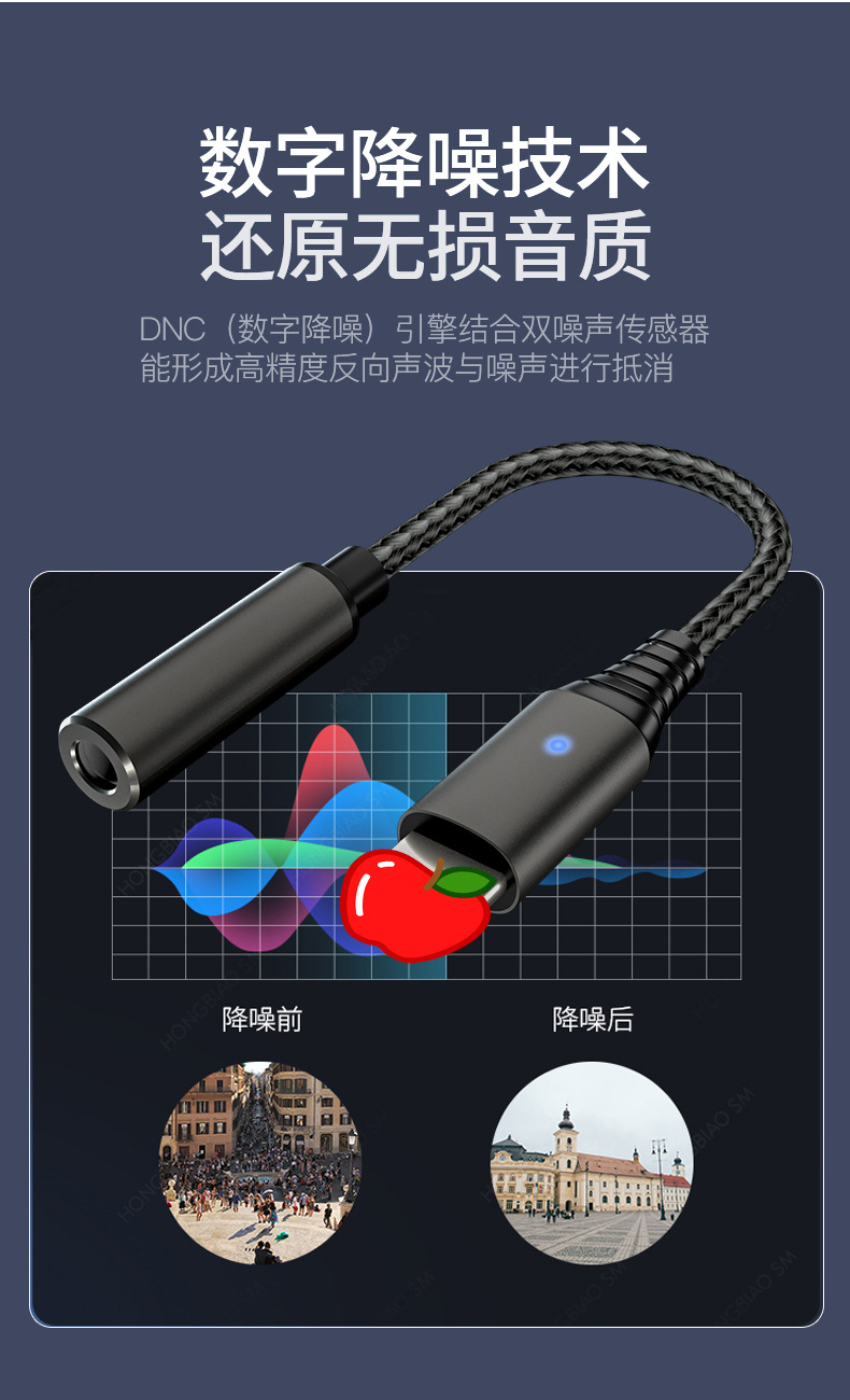 aoro苹果12耳机转接头iphone78听歌转换器xsmax手机ligtning转35接口